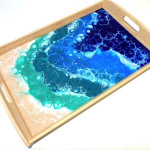 Serving Tray - White Sand Beach, Faceted Waves/Gold Highlights