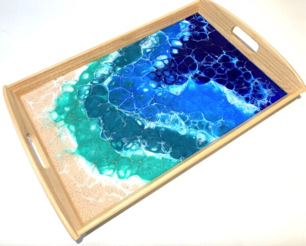 Serving Tray - White Sand Beach, Faceted Waves/Gold Highlights